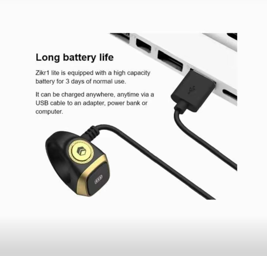 Smart Digital Tasbih Ring – OLED Display | Finger Zikr Counter (Black)